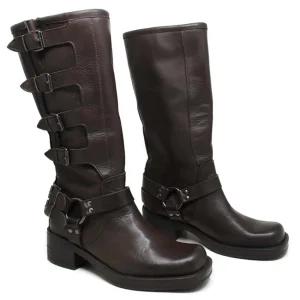 Stivali Invernali | Bikers Invernali | Personal Stivali Biker Punta Squadrata 5 Fibbie "DAVE" - Testa di Moro TestadiMoro