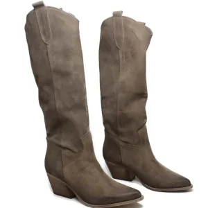 Stivali Estivi | Stivali Con Tacco | Personal Stivali Camperos Alti in Pelle Scamosciata "PAM" - Taupe