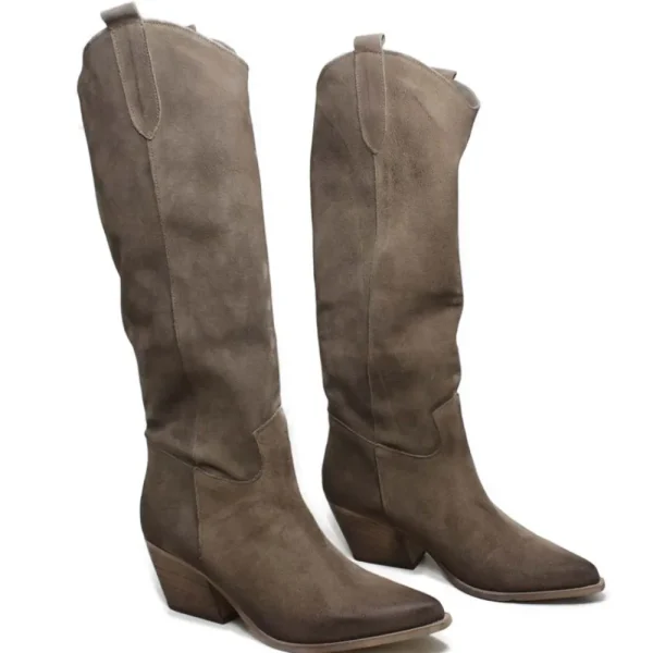 Stivali Estivi | Stivali Con Tacco | Personal Stivali Camperos Alti in Pelle Scamosciata "PAM" - Taupe