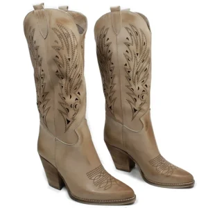 Stivali Con Tacco | Stivali Estivi | Personal Stivali Camperos Alti Laserati con tacco "Samy" - Taupe