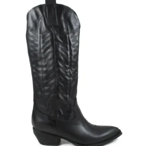 Stivali Con Tacco | Stivali Texani | In Time Stivali Camperos Texani con Ricamo Imbottito "PAULA" - Pelle Nero