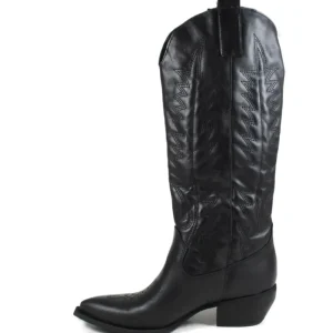 Stivali Con Tacco | Stivali Texani | In Time Stivali Camperos Texani con Ricamo Imbottito "PAULA" - Pelle Nero