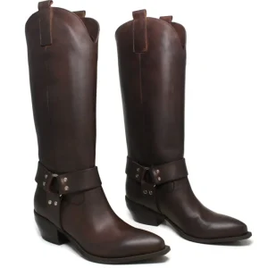 Stivali Con Tacco | Stivali Invernali | Personal Stivali Camperos Texani con Cavigliera "PAGE" - Pelle Ingrassata Marrone TestadiMoro