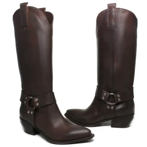 Stivali Con Tacco | Stivali Invernali | Personal Stivali Camperos Texani con Cavigliera "PAGE" - Pelle Ingrassata Marrone TestadiMoro