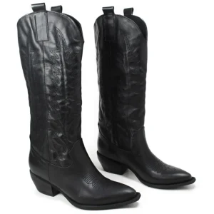 Stivali Con Tacco | Stivali Texani | In Time Stivali Camperos Texani con Ricamo Imbottito "PAULA" - Pelle Nero