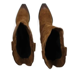 Stivali Con Tacco | Stivali Texani | In Time Stivali Camperos Texani con Ricamo Imbottito "PAULA" - Camoscio Cuoio