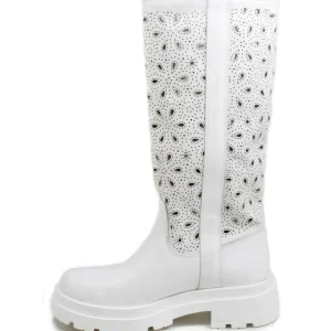 Stivali Estivi | Stivali E Scarpe Con Zeppa | In Time Stivali Combat Boots Estivi Laserati "OLIVIA" - Pelle Bianco