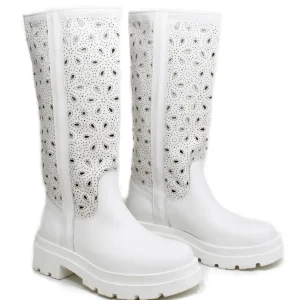 Stivali Estivi | Stivali E Scarpe Con Zeppa | In Time Stivali Combat Boots Estivi Laserati "OLIVIA" - Pelle Bianco