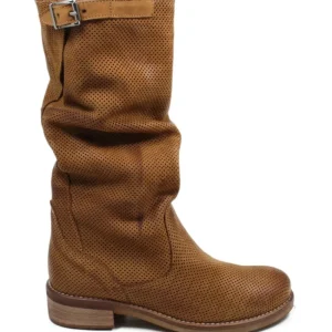 Stivali Estivi | Bikers Estivi | In Time Stivali Estivi Traforati Arricciati "BIK/M" - Cuoio