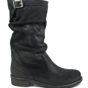 Stivali Estivi | Bikers Estivi | In Time Stivali Estivi Traforati Arricciati "BIK/M" - Nabuk Nero