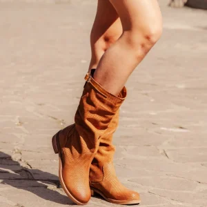 Stivali Estivi | Bikers Estivi | In Time Stivali Estivi Traforati Arricciati "BIK/M" - Cuoio