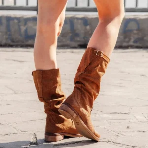 Stivali Estivi | Bikers Estivi | In Time Stivali Estivi Traforati Arricciati "BIK/M" - Cuoio