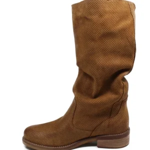 Stivali Estivi | Bikers Estivi | In Time Stivali Estivi Traforati Arricciati "BIK/M" - Cuoio