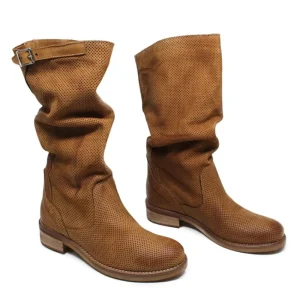 Stivali Estivi | Bikers Estivi | In Time Stivali Estivi Traforati Arricciati "BIK/M" - Cuoio