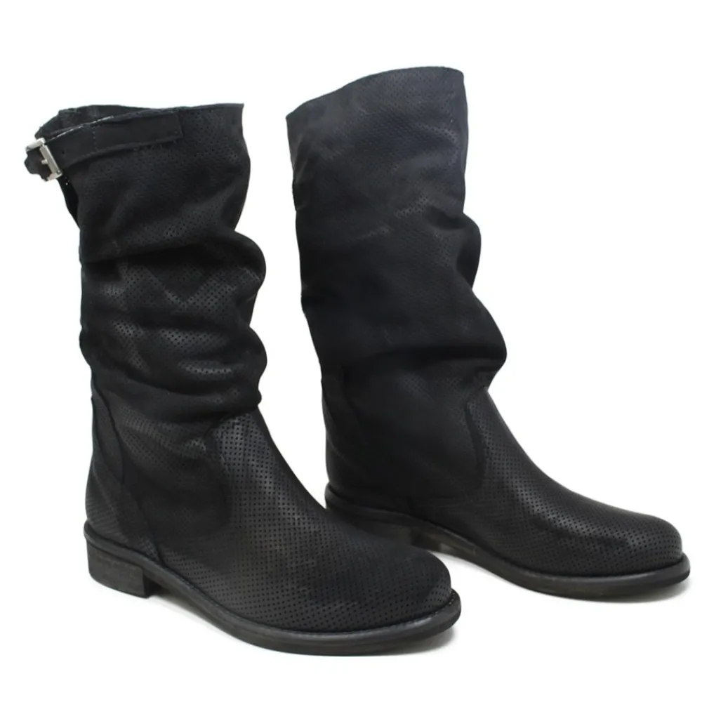 stivali_estivi_traforati__4-5.webp Stivali Estivi | Bikers Estivi | In Time Stivali Estivi Traforati Arricciati "BIK/M" - Nabuk Nero