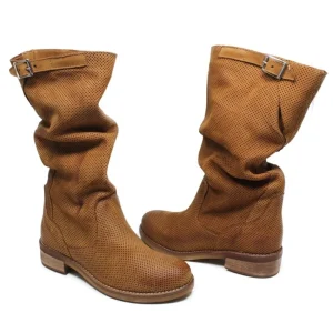 Stivali Estivi | Bikers Estivi | In Time Stivali Estivi Traforati Arricciati "BIK/M" - Cuoio