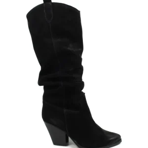 Stivali Con Tacco | Stivali Texani | Personal Stivali Texani Camperos Arricciati con tacco "EMILY" - Camoscio Nero