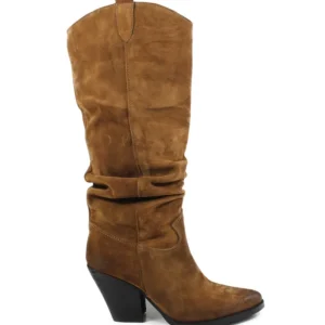 Stivali Con Tacco | Stivali Texani | Personal Stivali Texani Camperos Arricciati con tacco "EMILY" - Camoscio Cuoio