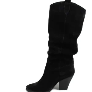 Stivali Con Tacco | Stivali Texani | Personal Stivali Texani Camperos Arricciati con tacco "EMILY" - Camoscio Nero