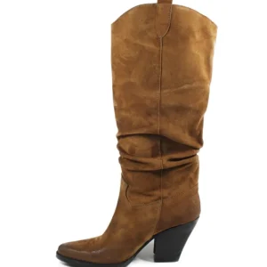 Stivali Con Tacco | Stivali Texani | Personal Stivali Texani Camperos Arricciati con tacco "EMILY" - Camoscio Cuoio