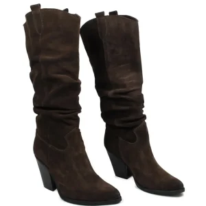 Stivali Con Tacco | Stivali Invernali | Personal Stivali Texani Camperos Arricciati con tacco "EMILY" - Camoscio Testa di Moro TestadiMoro