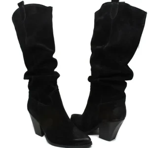 Stivali Con Tacco | Stivali Texani | Personal Stivali Texani Camperos Arricciati con tacco "EMILY" - Camoscio Nero