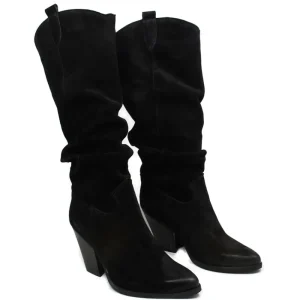 Stivali Con Tacco | Stivali Texani | Personal Stivali Texani Camperos Arricciati con tacco "EMILY" - Camoscio Nero