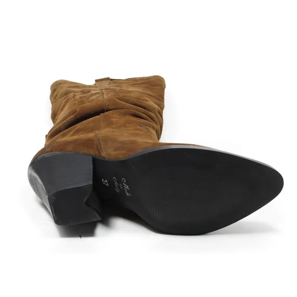 stivali_texani_camperos_a_7.webp Stivali Con Tacco | Stivali Texani | Personal Stivali Texani Camperos Arricciati con tacco "EMILY" - Camoscio Cuoio