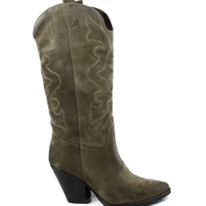 Stivali Con Tacco | Stivali Texani | Personal Stivali Texani Camperos Ricamati con tacco "Leyla" - Camoscio Taupe