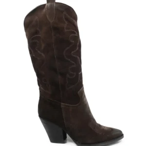 Stivali Con Tacco | Stivali Texani | Personal Stivali Texani Camperos Ricamati con tacco "Leyla" - Camoscio Testa di Moro TestadiMoro