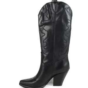 Stivali Con Tacco | Stivali Texani | Personal Stivali Texani Camperos Ricamati con tacco "Leyla" - Nero