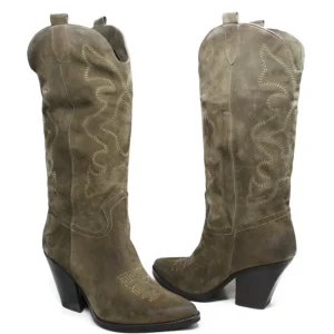 Stivali Con Tacco | Stivali Texani | Personal Stivali Texani Camperos Ricamati con tacco "Leyla" - Camoscio Taupe