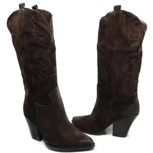 Stivali Con Tacco | Stivali Texani | Personal Stivali Texani Camperos Ricamati con tacco "Leyla" - Camoscio Testa di Moro TestadiMoro