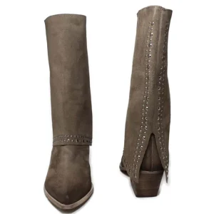 Stivali Con Tacco | Stivali Estivi | Personal Stivali Texani Estivi con Bavero Risvolto e Borchie "Dayane" - Camoscio Taupe