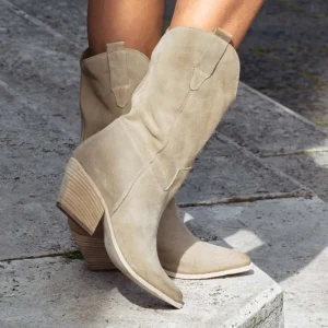 Stivali Con Tacco | Stivali Estivi | Personal Stivali Texani Sfoderati in Pelle Scamosciata "TAIS" - Beige