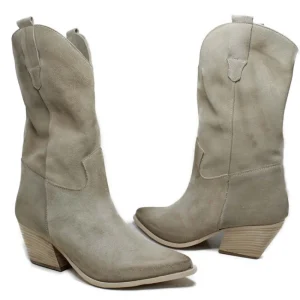 Stivali Con Tacco | Stivali Estivi | Personal Stivali Texani Sfoderati in Pelle Scamosciata "TAIS" - Beige