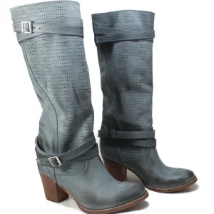 Stivali Con Tacco | Stivali Estivi | In Time Stivali Traforati con Cinturini e Tacco Medio "Keli" - Nabuk Jeans