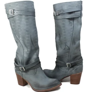 Stivali Con Tacco | Stivali Estivi | In Time Stivali Traforati con Cinturini e Tacco Medio "Keli" - Nabuk Jeans