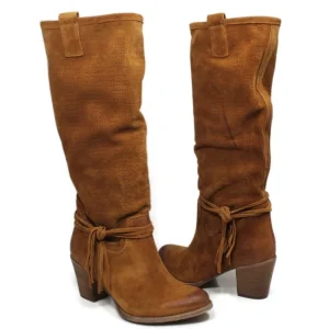 Stivali Con Tacco | Stivali Estivi | In Time Stivali Traforati in Camoscio con Tacco "5020" - Cuoio